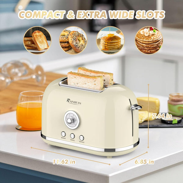 2 Slice Retro Toaster Stainless Steel With Extra Wide Slot - Comet Kitchen